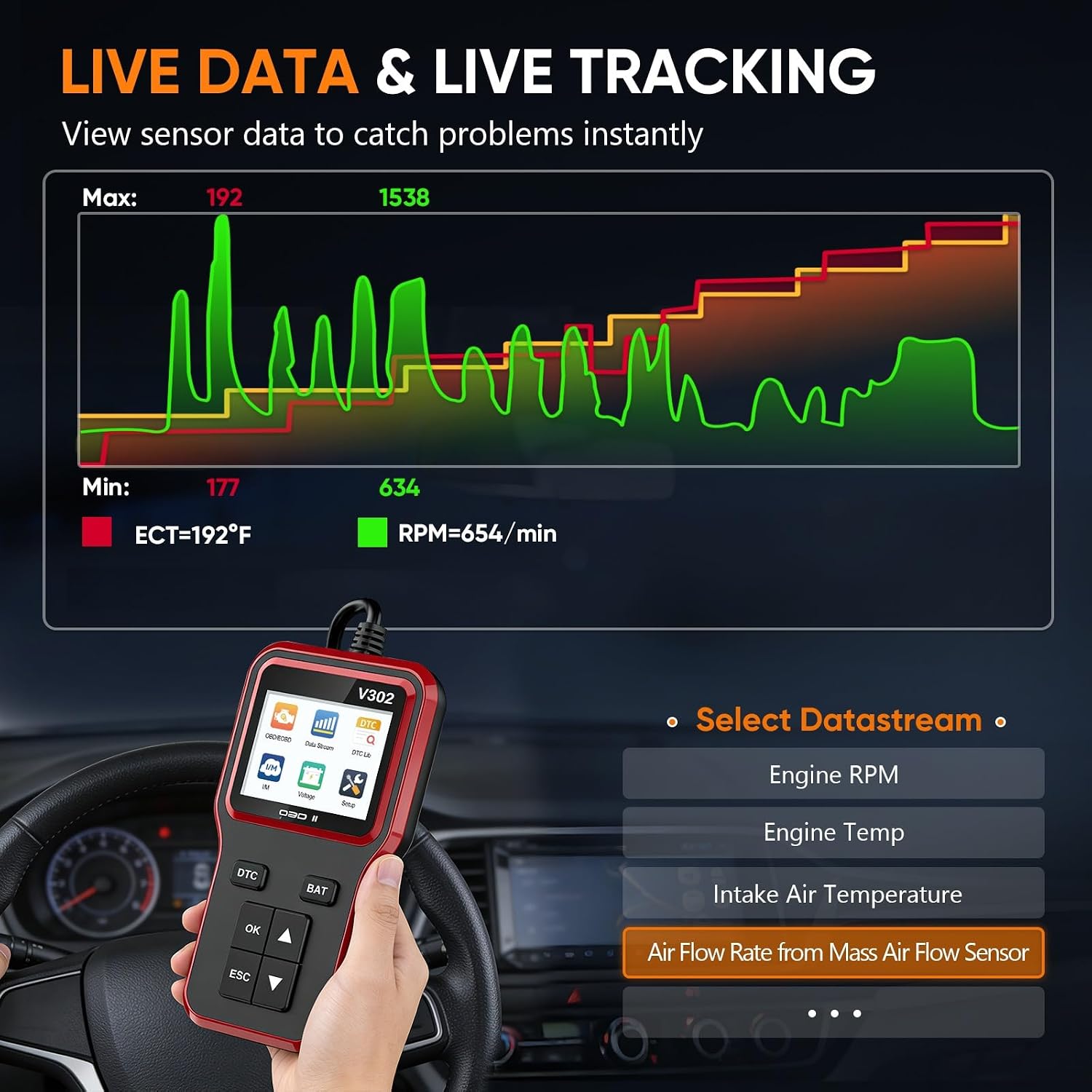 OBD2 Scanner with Battery Tester - Vehicle Code Reader for Check Engine Light, Plug and Play, Car Scanner Diagnostic