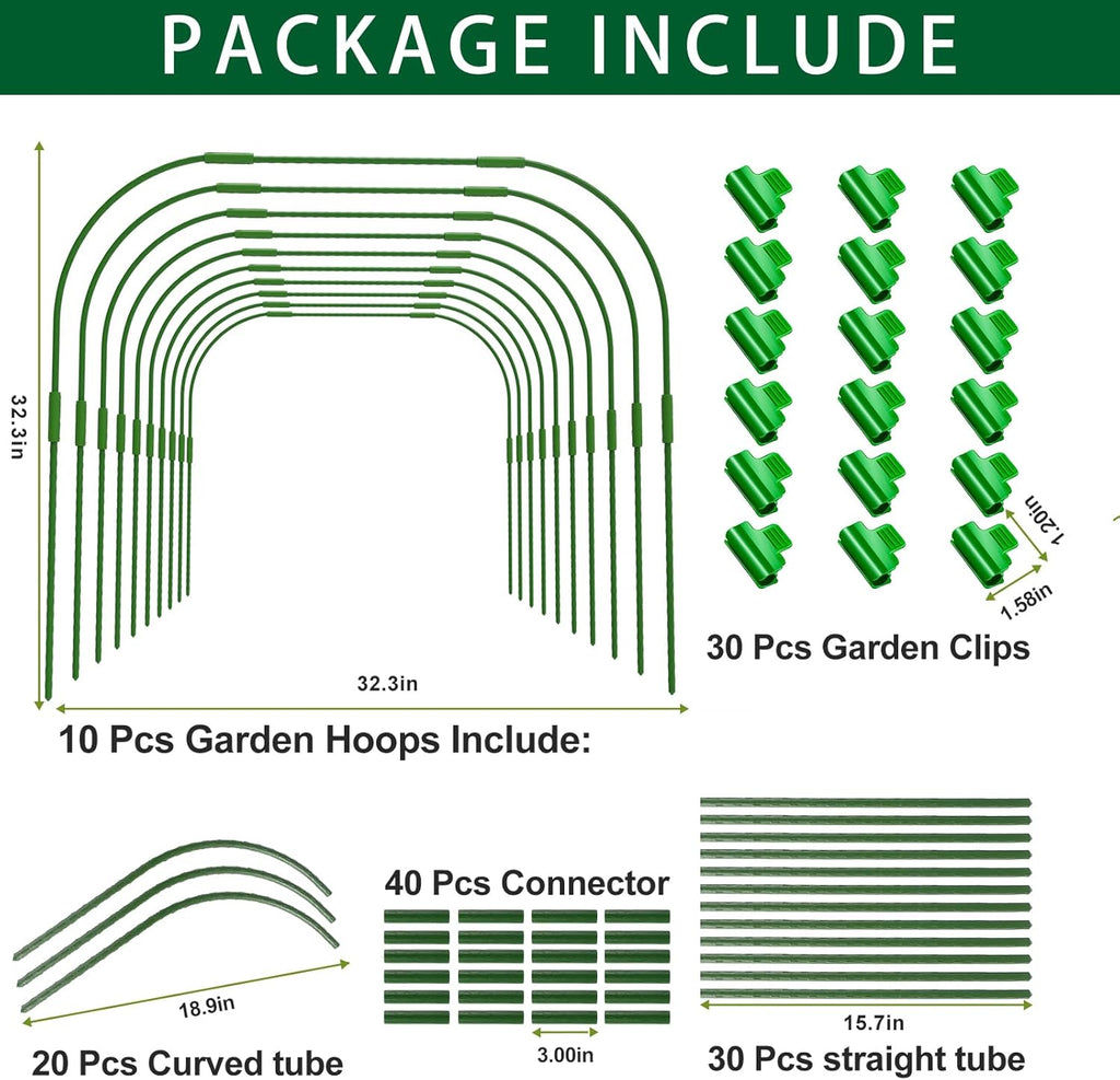 Garden Hoops for Raised beds, 10 Sets DIY Rust-Free Garden Tunnel 32.3"x 32.3" Greenhouse Hoops for Row Cover Garden
