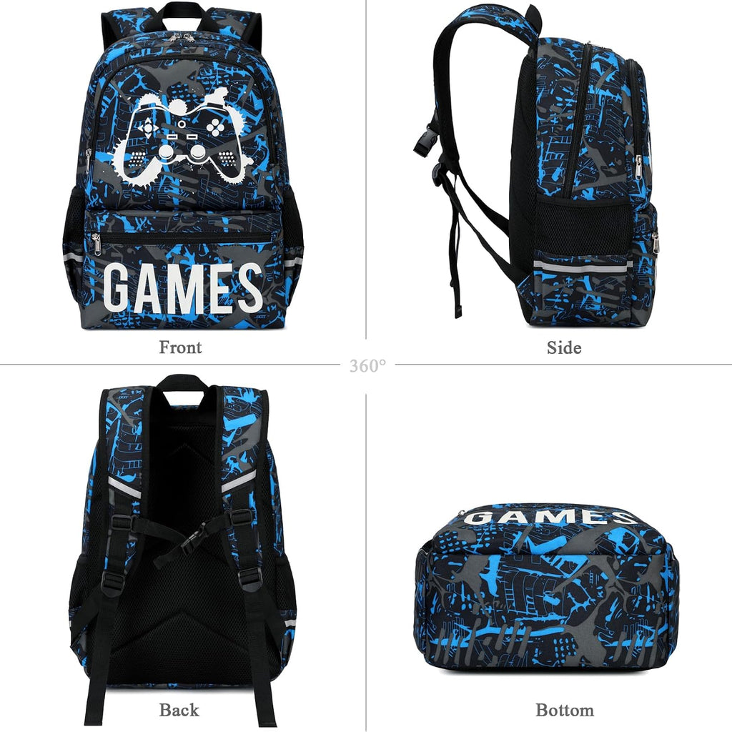 Kids School Backpack for Boys and Girls, Luminous Backpack with Lunch Box, Gamepad Bookbag School Back Pack