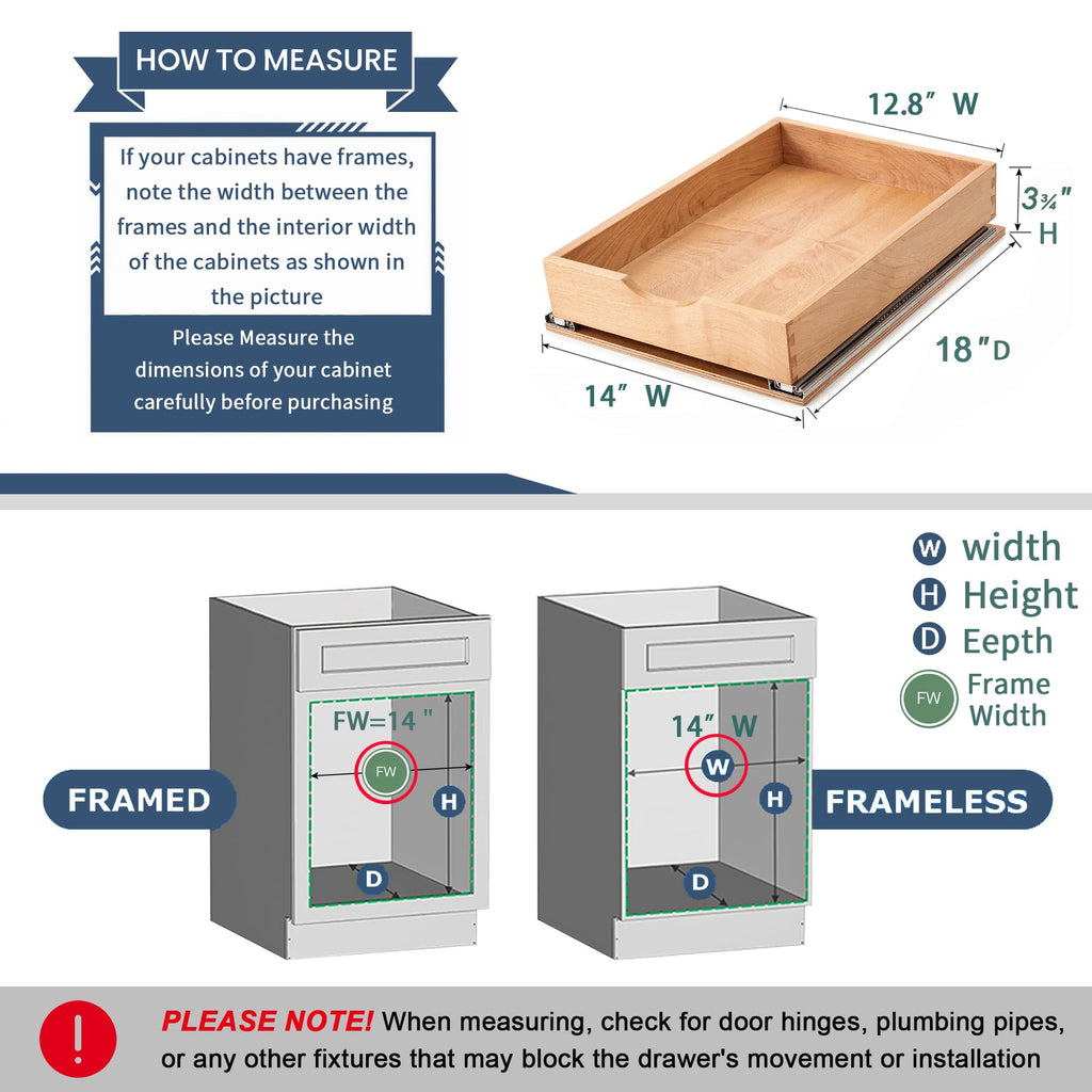 Pull Out Cabinet Drawers - 6x2 Size Options (12-23'W,18-21'D), Pre-Assembled with Soft Close Slides, Solid Beechwood
