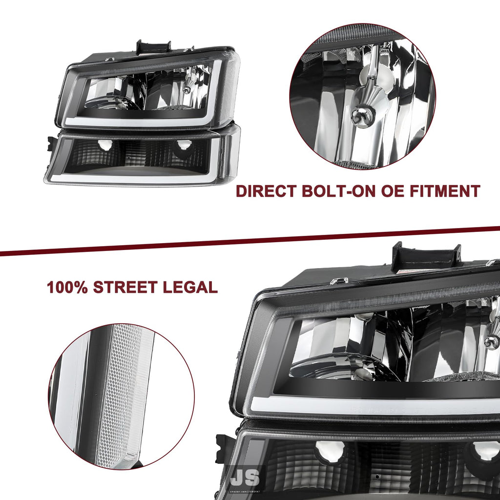 4pcs LED DRL for 2003-2006 Chevy Silverado Headlight Assembly