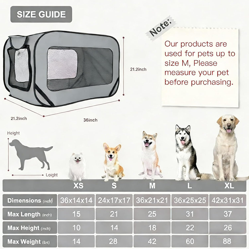 36 Inch Foldable Dog Kennel for Medium Dogs, Portable Waterproof Pop-Up Pet Crate, Indoor Outdoor Travel Car Seat