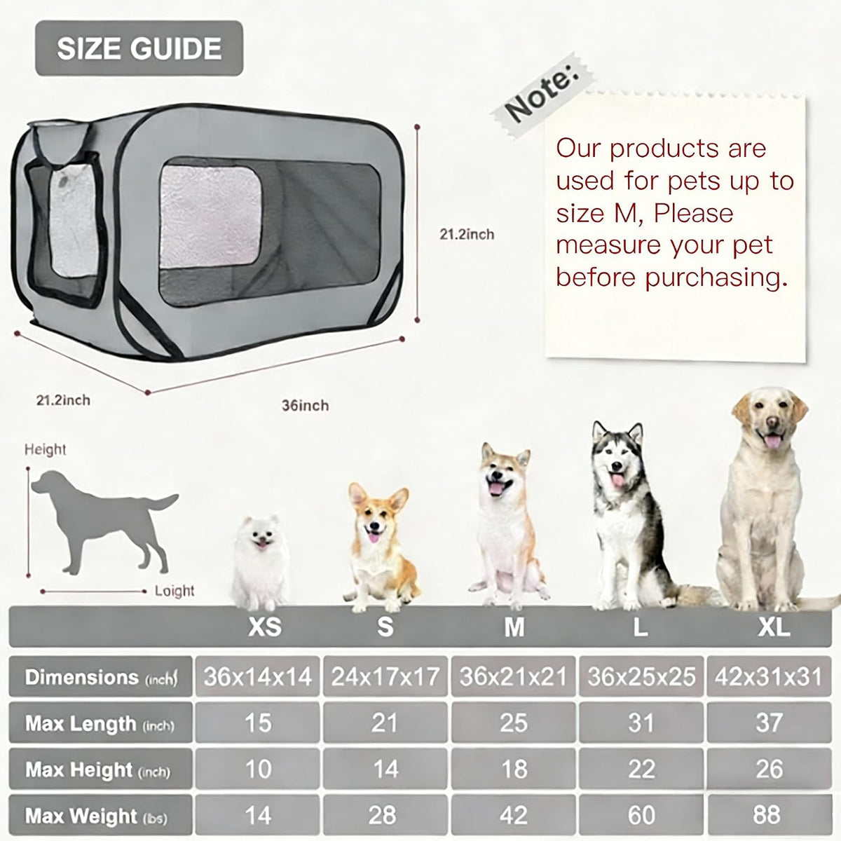 36 Inch Foldable Dog Kennel for Medium Dogs, Portable Waterproof Pop-Up Pet Crate, Indoor Outdoor Travel Car Seat