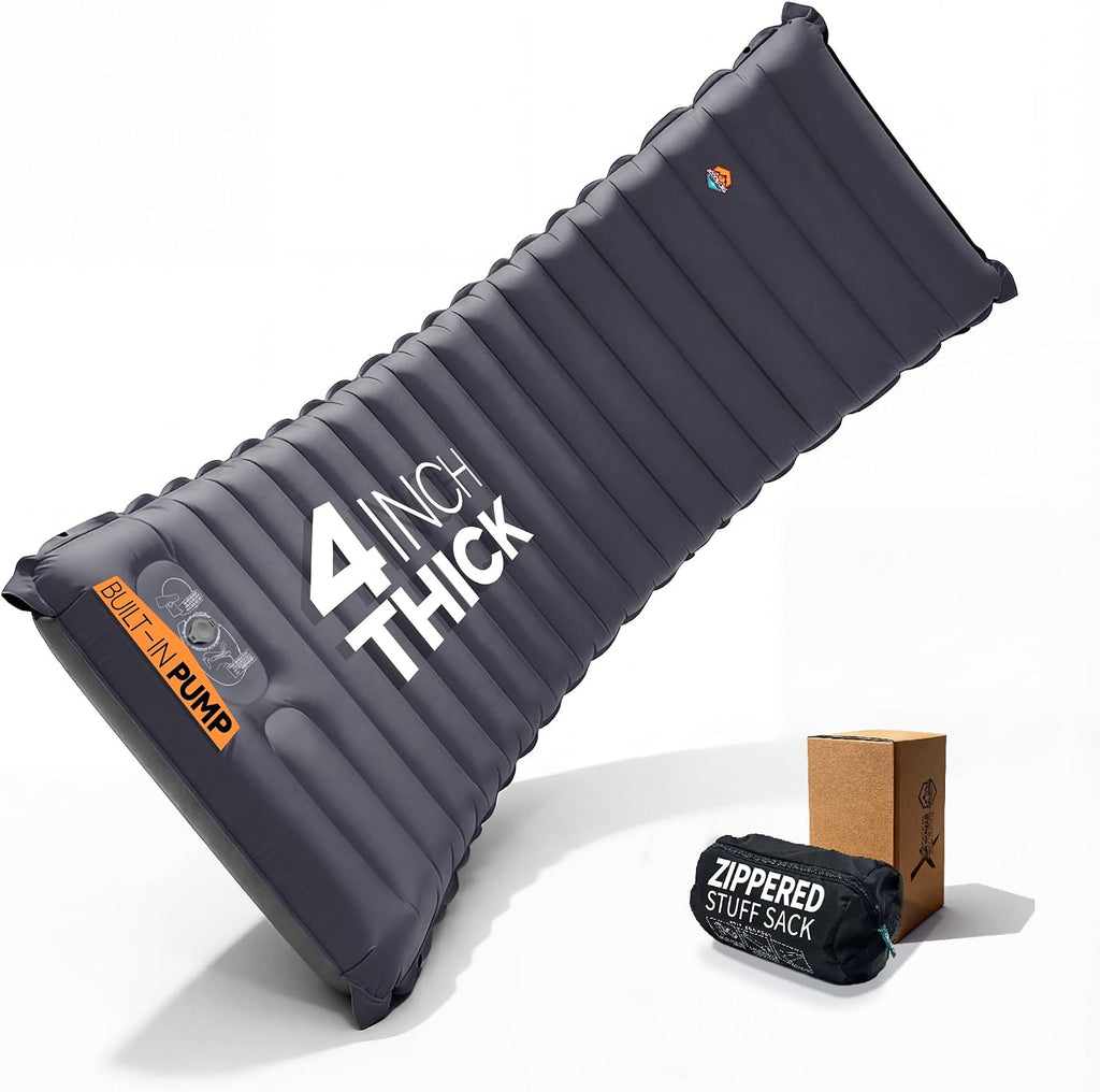 Inflatable Camping Sleeping Pad, 4-Inch Thick Full Air Support, No Bottoming Out for Side Sleepers, Camping &