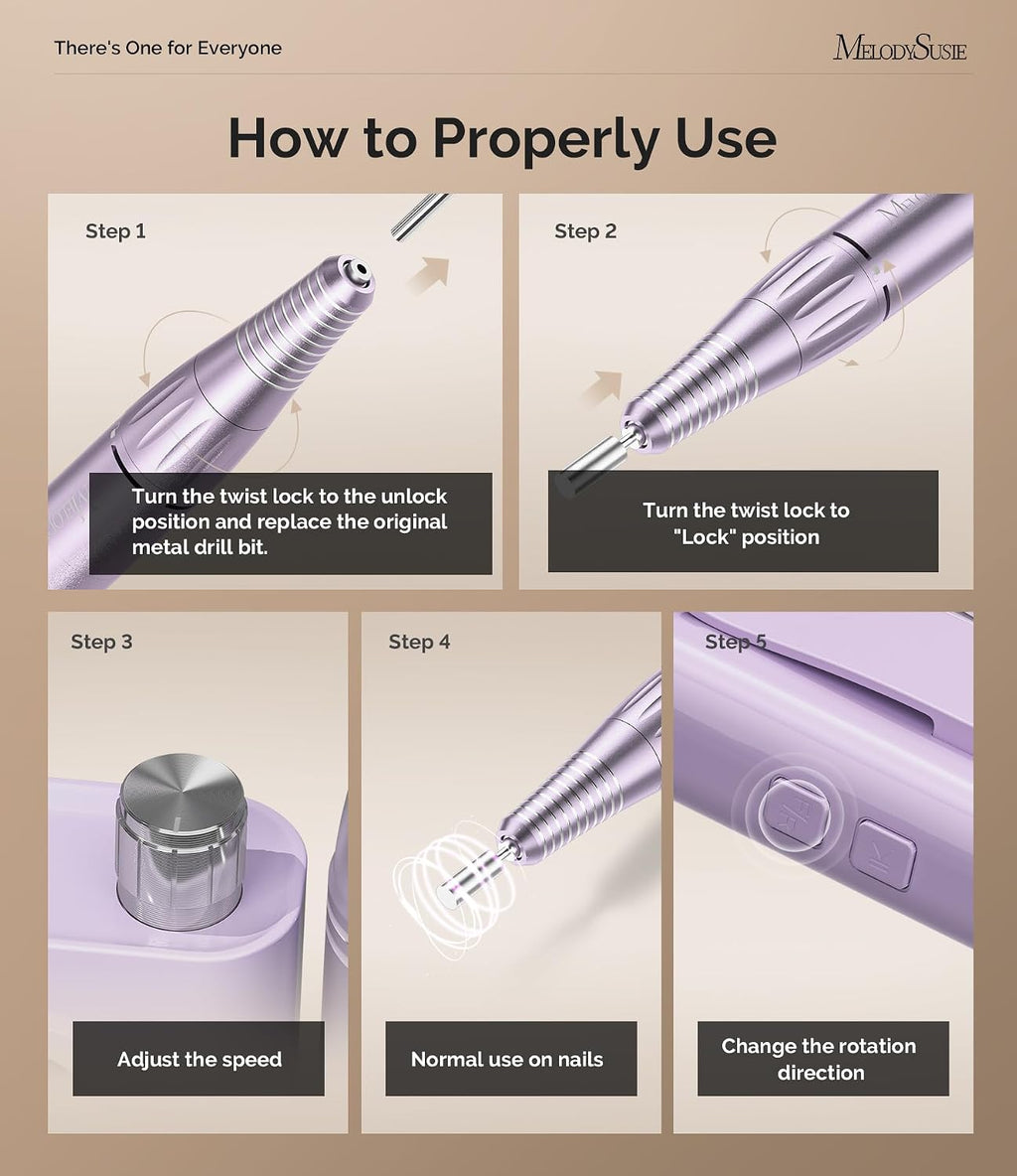 Clip-On SC300F Cordless Nail Drill 30,000 RPM for Beginners | 8-12h Battery Life, 6 Bits and 56 Sanding Bands for