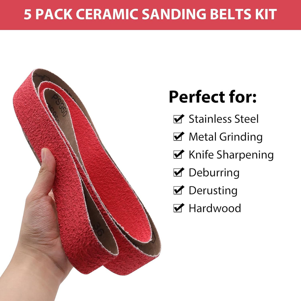 2 x 42 Inch Ceramic Grinding Belts, 36 Grit,5 Pack