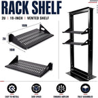 2U Cantilever Server Shelf Rack Mount 19 Inch 2 Piece Set Center Weighted Vented Tray for AV Data Network Equipment Enclosure, 110lb Capacity, 10 Inch Deep, Black(2U10InD)