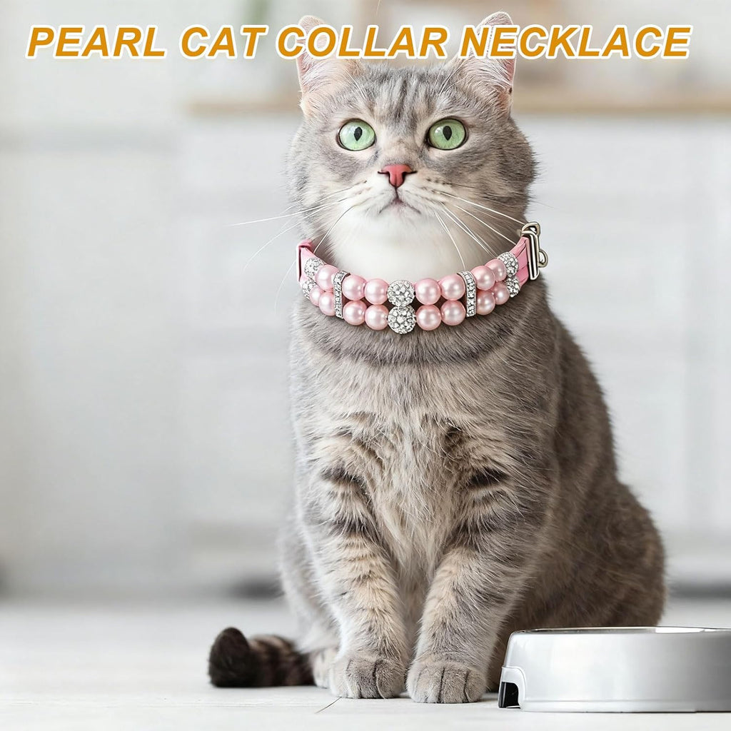 Pearl Dog Collar, Bling Pearl Cat Collar with Leash White, M