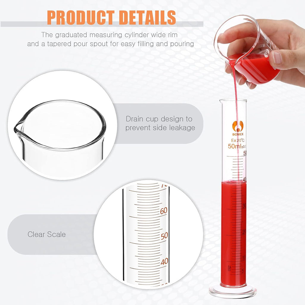 10 Pieces Glass Measuring Beaker and Graduated Measuring Cylinder with Stirring Rod 50/100/ 250/500/ 1000 ml Thick