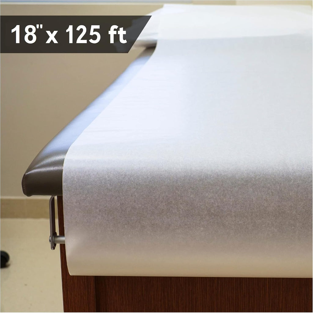 Exam Table Paper - 18''x125’ Disposable Standard White Crepe - Paper Rolls for Spas, Doctors, Chiropractors and