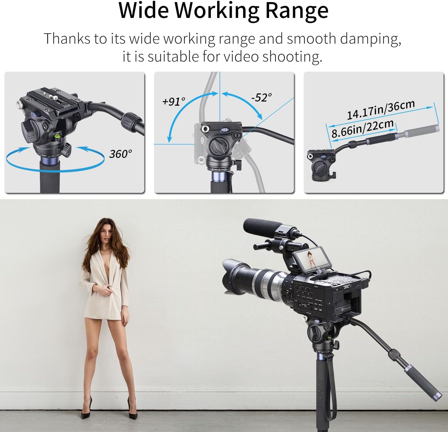 Carbon Fiber Video Monopod Kit-VM70CK Professional Hydraulic Fluid Head Monopod Removeable Multifunctional Travel