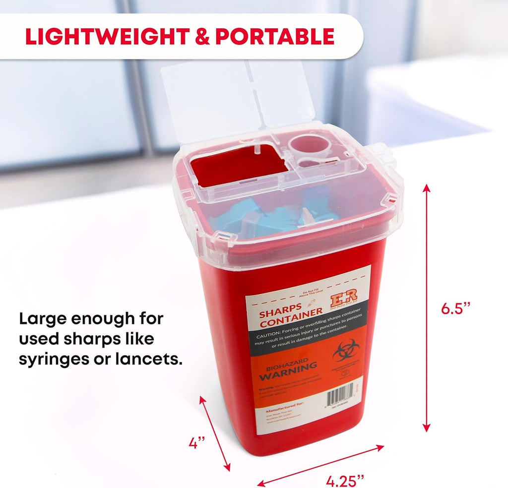 Sharps Container with Split Lid Design and Locking Mechanism for Sharp Waste Disposal, 1 Quart