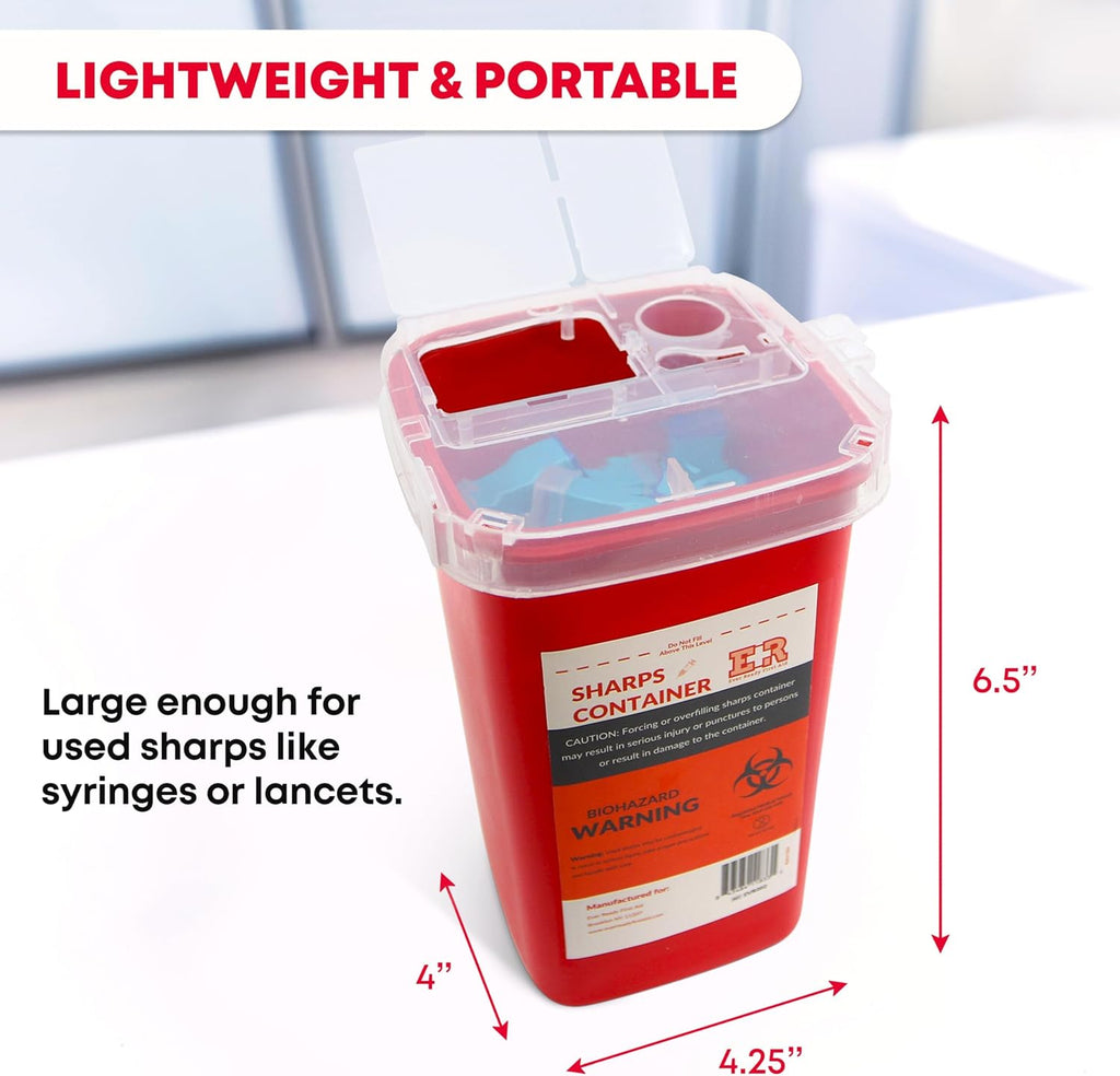 3 Count Sharps Container with Split Lid Design and Locking Mechanism for Sharp Waste Disposal, 1 Quart