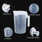 Graduated Beaker, 2000ml PP Plastic Liquid Measuring Cup Double Sided Black Graduations with Handle Lid and Spout for