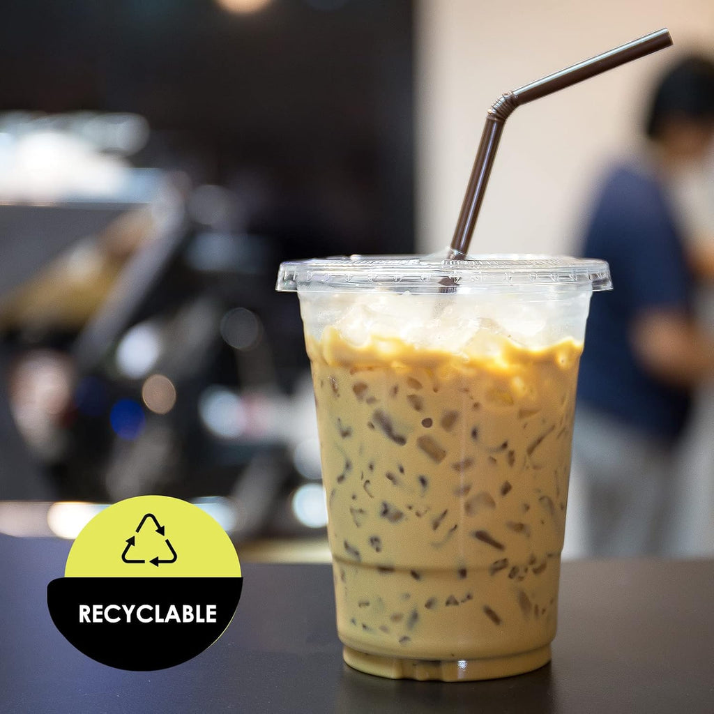 Clear Plastic Flat Lids with Straw Slot,Fits 16-24 oz Cups,100-Pack