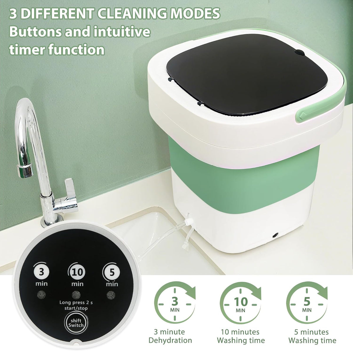 20L Portable Washing Machine with Spin Dryer, Foldable Mini Washer, 3 Wash Modes for Baby Clothes, Underwear and
