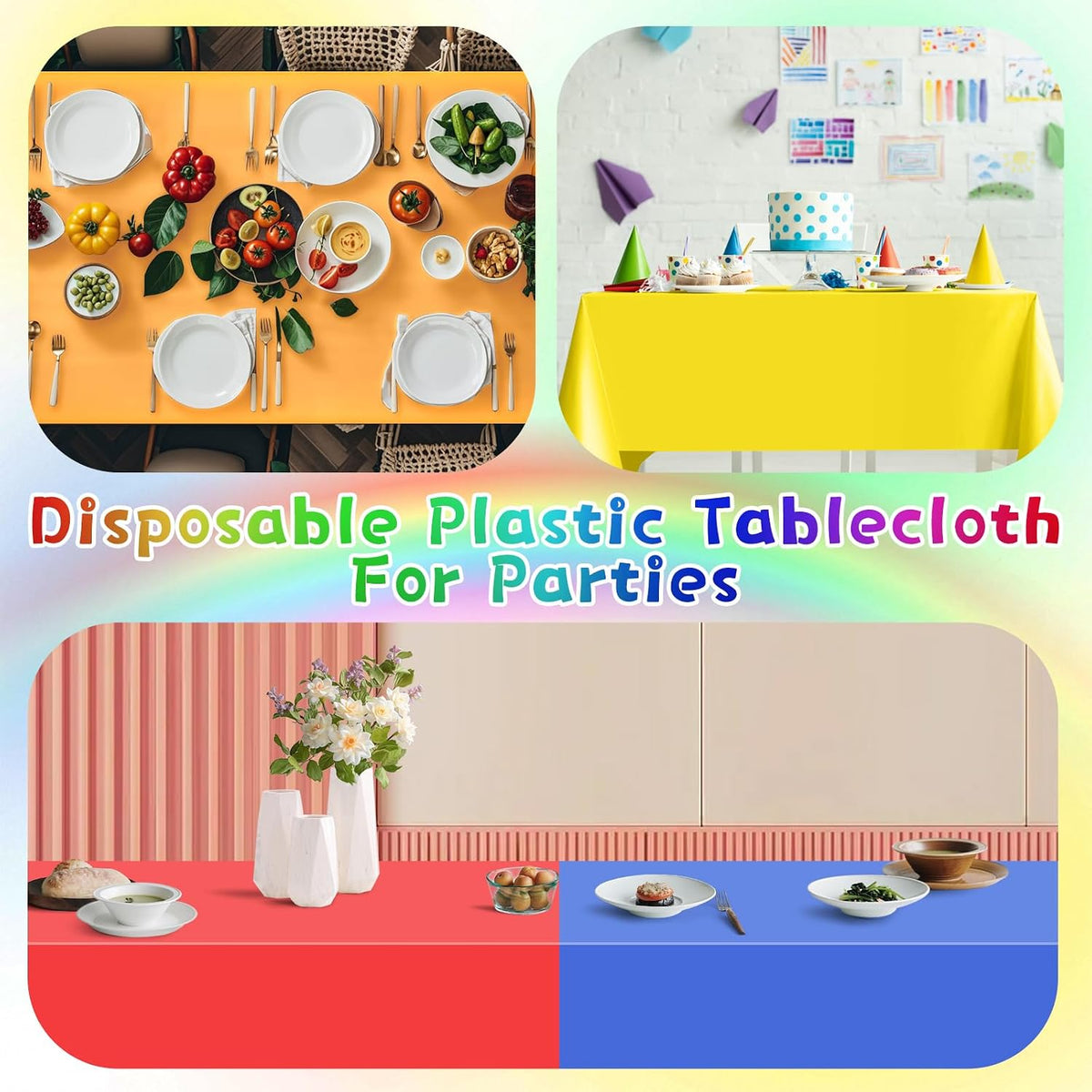 6Pc Plastic Table Cloth Disposable Tablecloth for Rectangle Tables