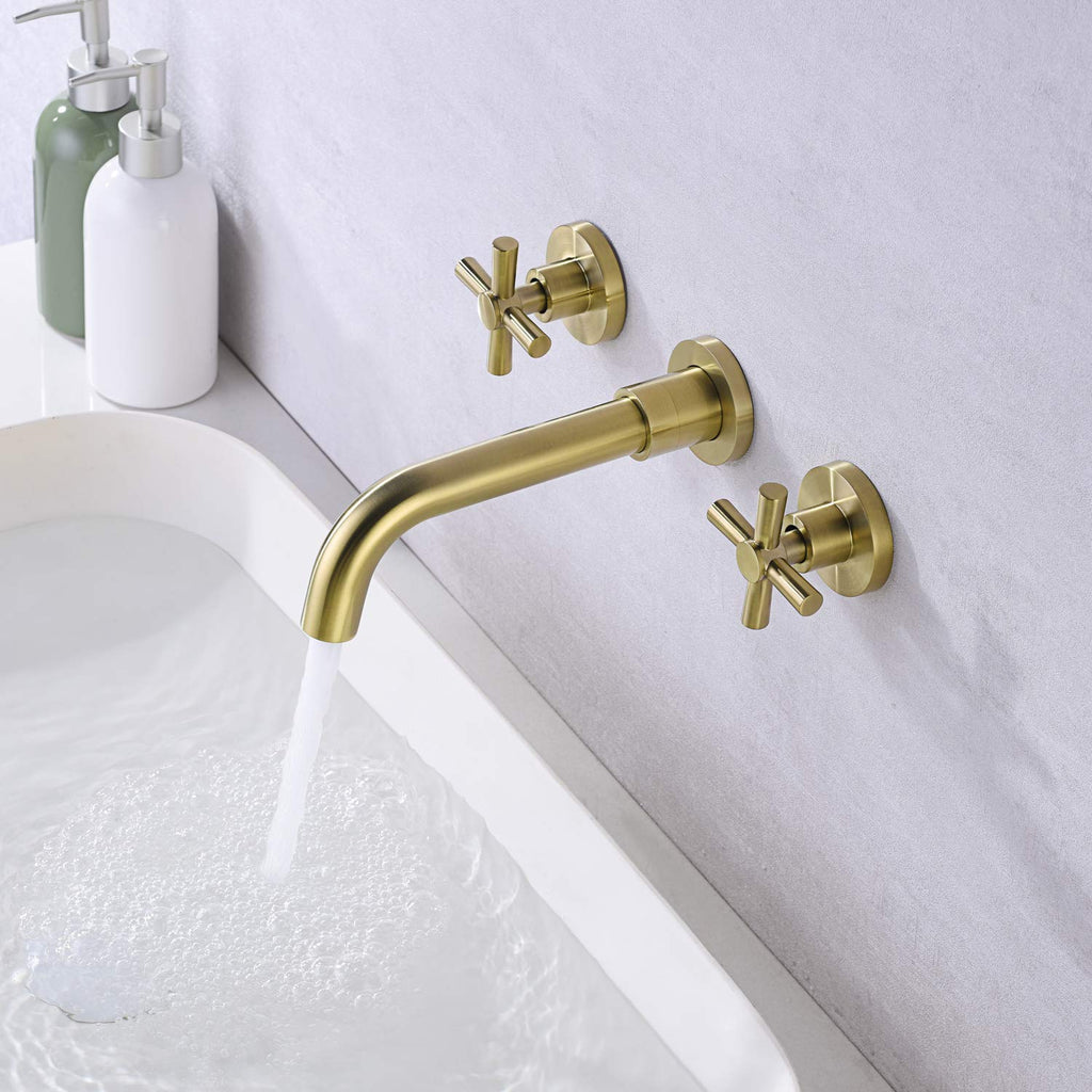 Brushed Gold Wall Mount Bathroom Faucet