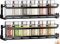 2 Pack Wall Mounted Spice Rack with 8 Hooks, Spice Organizer Shelf for Stove Cabinet Pantry Door,Screw or Adhesive
