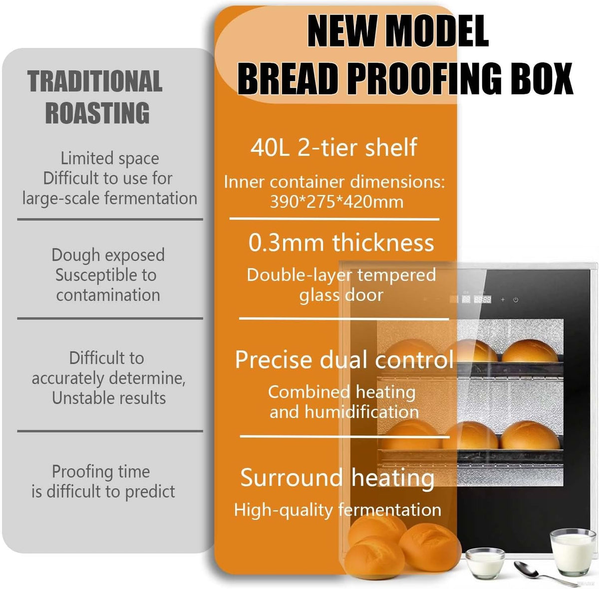 Commercial Electric Dough Proofer 40L Capacity, Stainless Steel Bread Fermentation Cabinet with Adjustable Temp