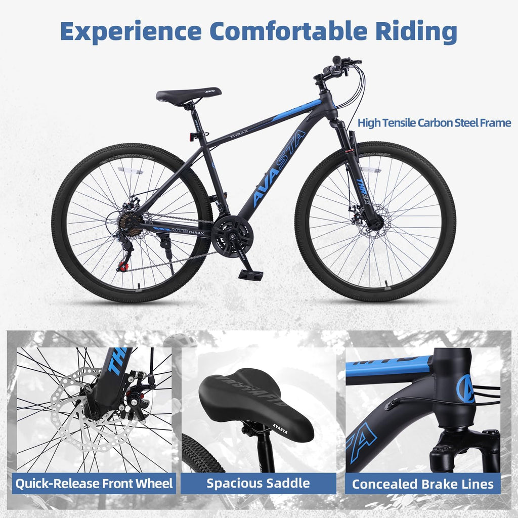 Thrax 24 26 27.5 Inch Adult Men Male and Women MTB Mountain Bike | High Tensile Steel Frame, Dual Disc Brakes, Front