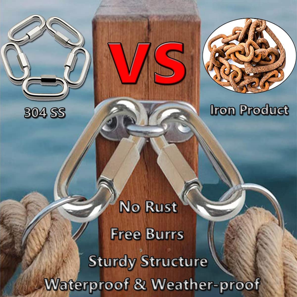 Lsqurel Quick Link 304 Stainless Steel Locking Carabiner Heavy Duty