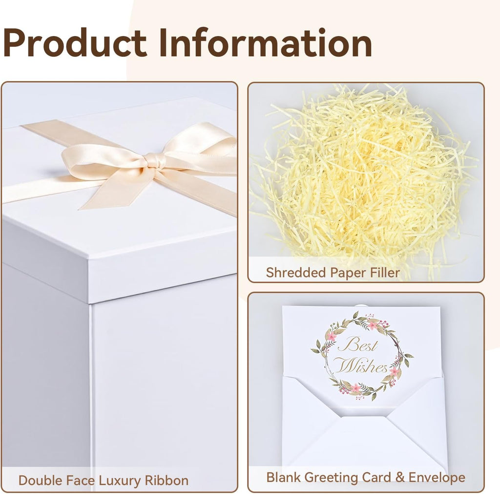 Large White Gift Box with Lid for Presents, 12"x12"x10"