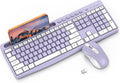 Purple Wireless Keyboard and Mouse Combo,2.4GHz USB Receiver | Built-in Phone Holder & Silent Typing for Home/Office