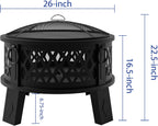 26" Steel Fire Pit with Grill & Diamond Mesh Design,360° Airflow Tech for 80% Less Smoke,XL Flames,Heavy-Duty
