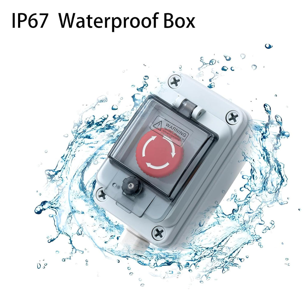 Industrial Emergency Stop Button, Electrical Shut Off Switch with Box, IP67 Waterproof for Construction, Factories or Outdoor Use, 660V 10A