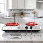 Electric Double Burner, 1700W Coil Hot Plate, Silver BGC102S
