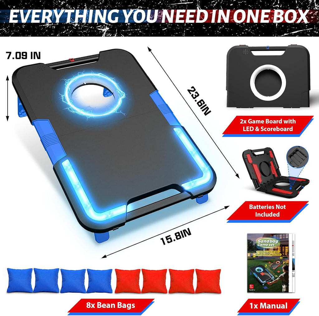 LED Cornhole Board Set, Light-Up and Travel Cornhole Boards Games Set, Corn Holes Outdoor Game, Corn Hole Game Set w/