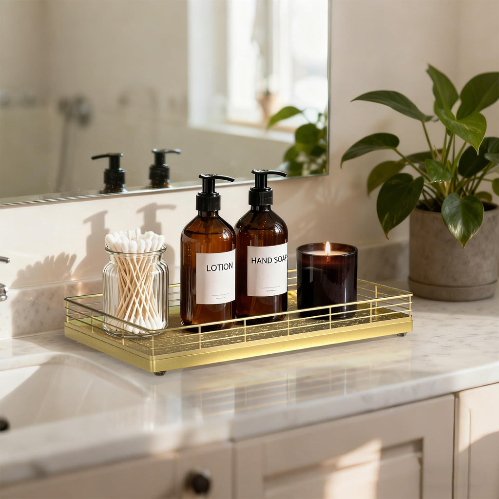Bathroom Vanity Tray, 13" x 8" Oak Decorative Wooden Tray for Countertop