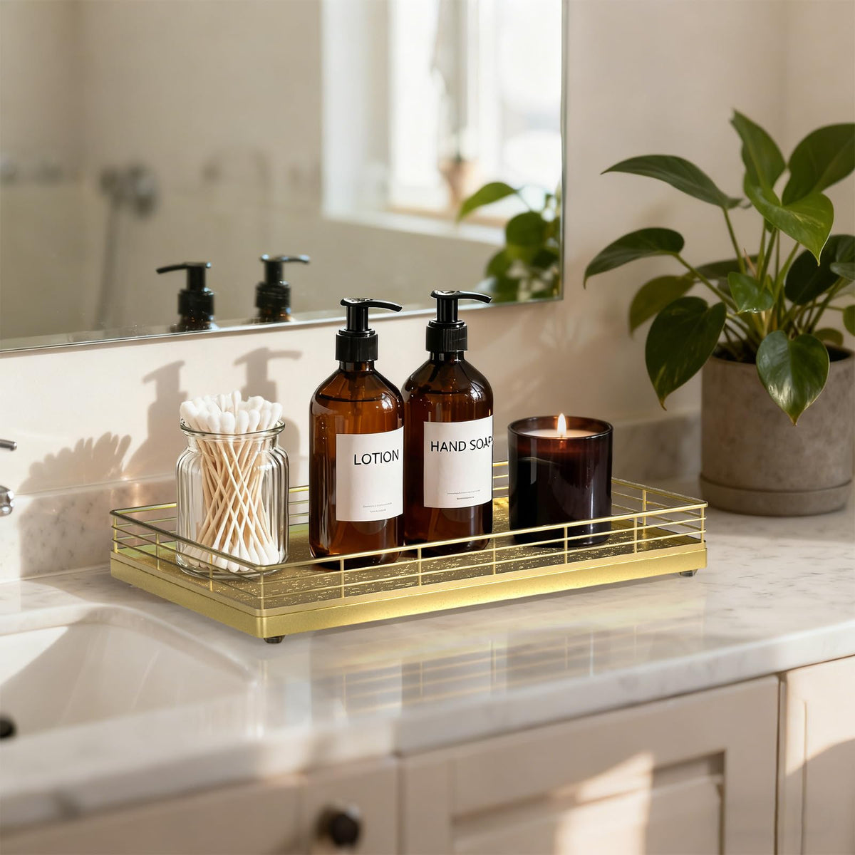 Bathroom Vanity Tray, 13" x 8" Oak Decorative Wooden Tray for Countertop