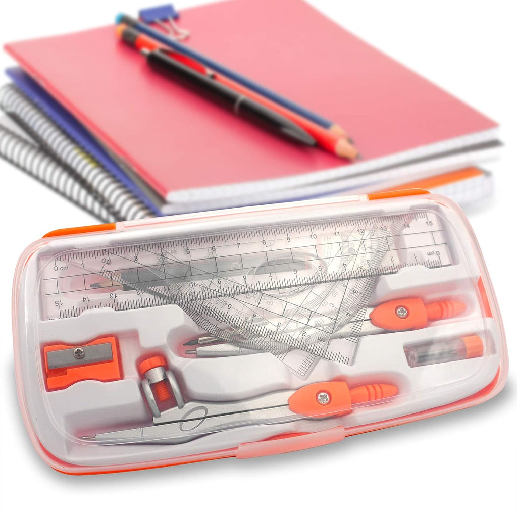 Geometry Compass Set 2 Drafting Compasses with Maths Protractor Set Squares Ruler and More for Students Starters