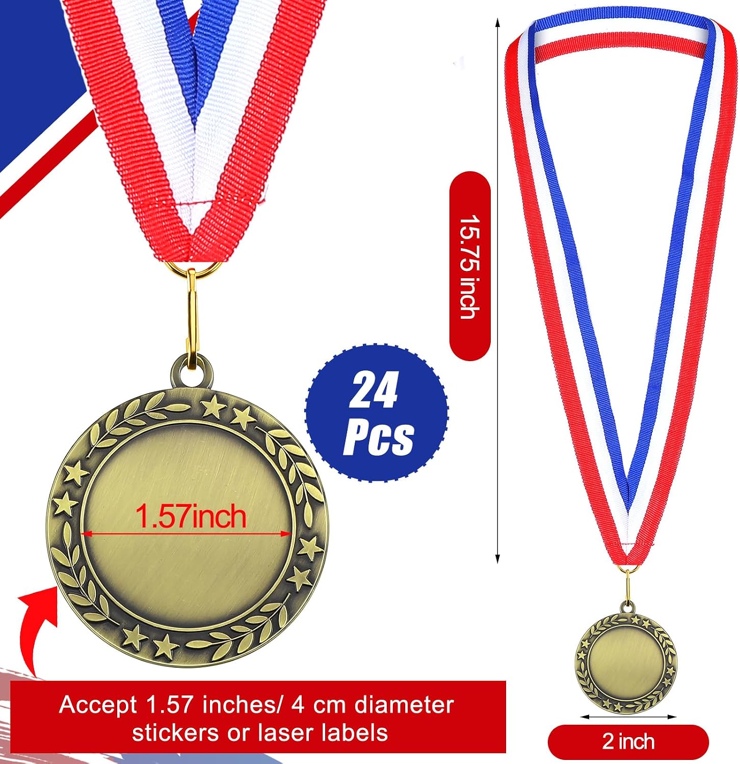 24 Pcs Blank Medals for Awards with Neck Ribbons | Custom Medals Winner Participation Blank Award Make Your Own Kit