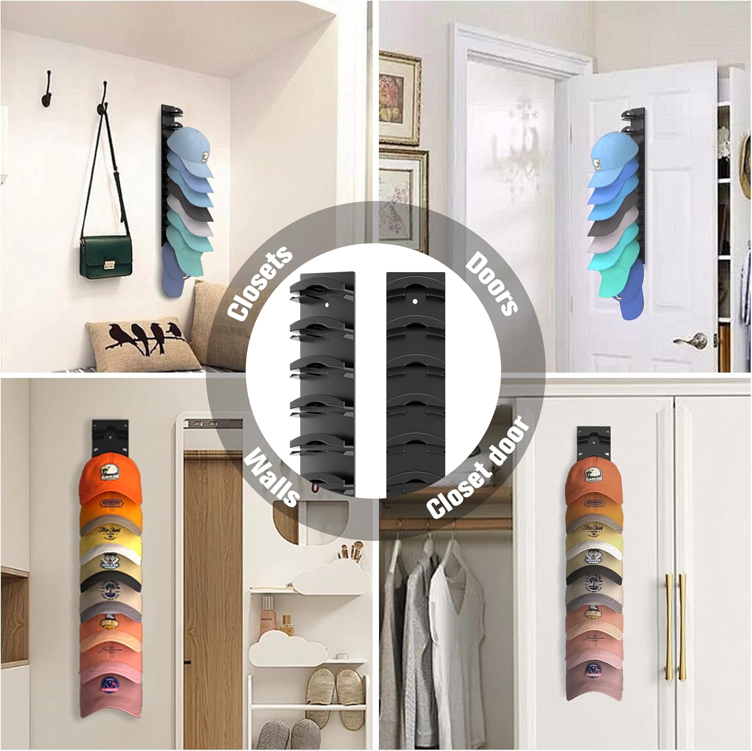 Hat Organizer for Baseball Caps 2Pack, Hat Rack for Wall with Strong Adhesive Hold up to 20 Hats, Hat Hanger Holder