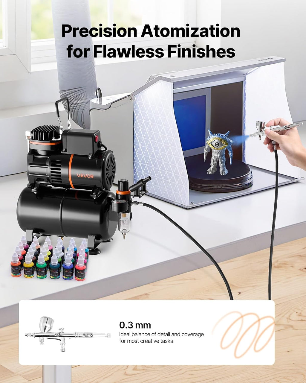 Airbrush Kit, 1/6 HP, Air Brush Kit with Air Compressor and Tank, 1 Dual-Action Professional Airbrush with 1 Tip