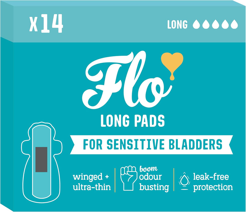 Sensitive Bladder Long Pads (14 Pack) - Wrapped, Ultra-Thin - Absorbent, Soft, Breathable - Charcoal Core - Made with