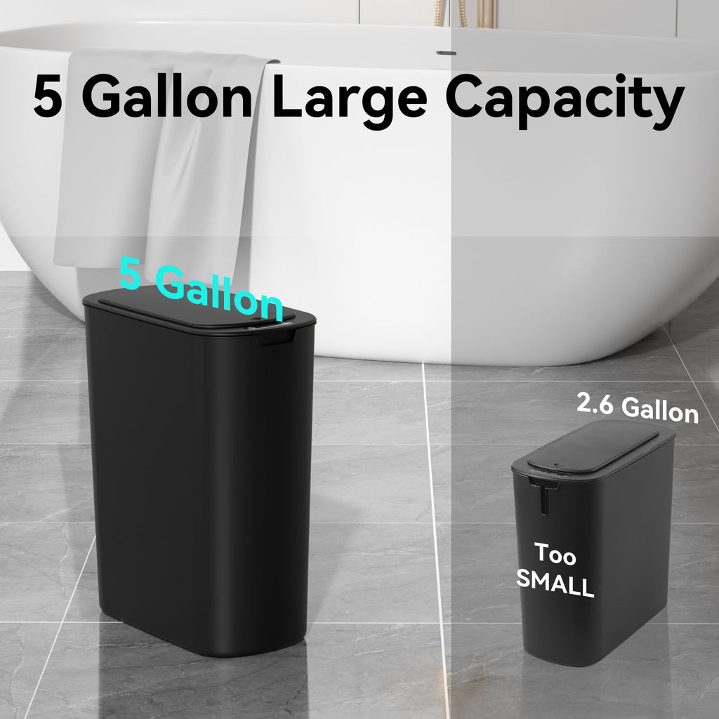 5 Gallon Motion Sensor Bathroom Trash Can Automatic Garbage Cans with Lid Touchless Smart Slim Plastic Trash Bin for