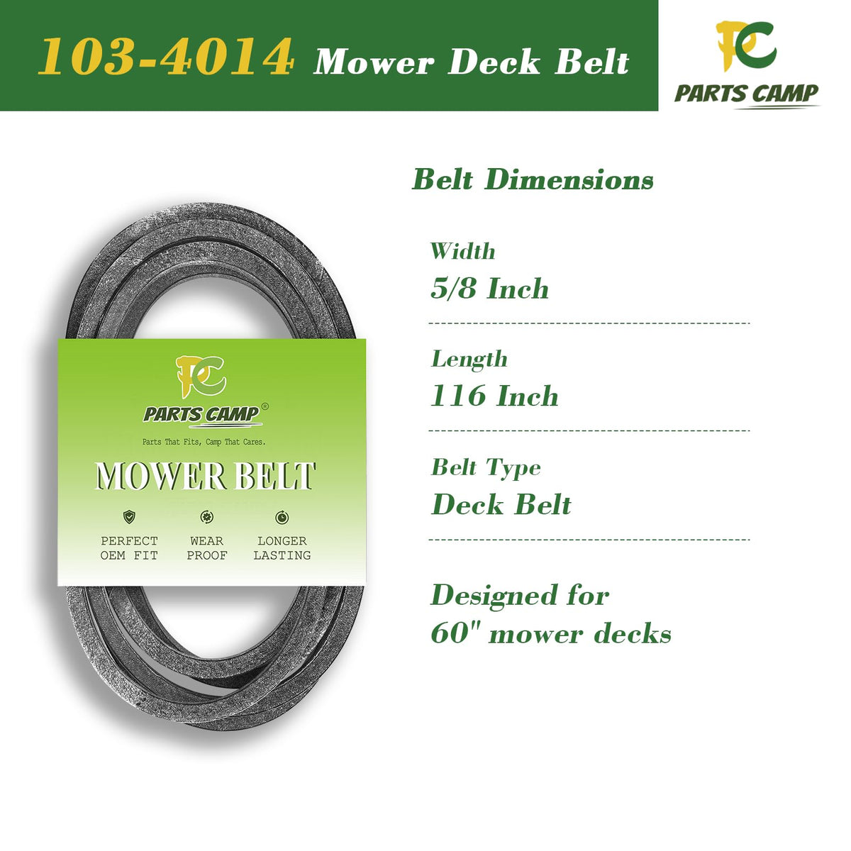Parts Camp 103-4014 Mule Drive Belt for Exmark 60" Deck Mower 116" x 5/8"