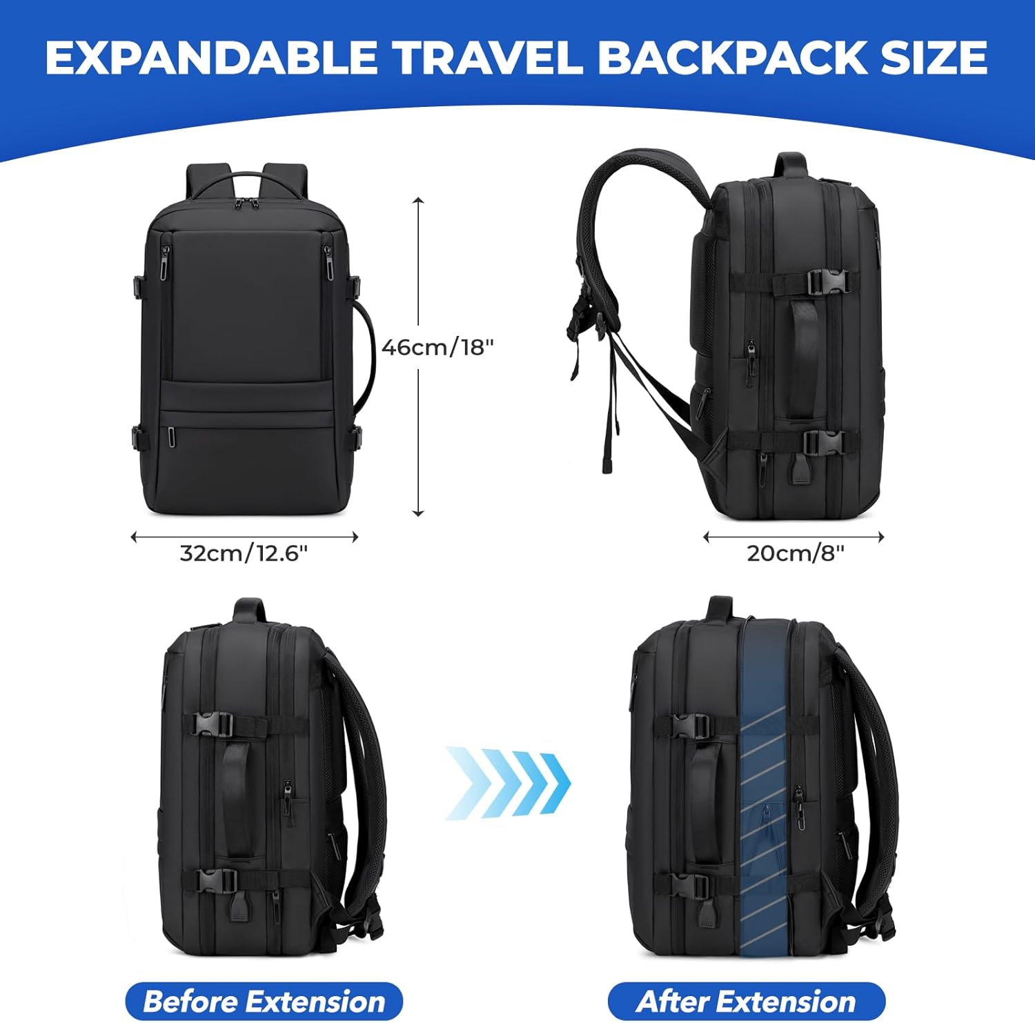 Carry On Travel Backpack for Airplanes | 35L Suitcase Backpack Luggage Business Weekender Bag - Expandable Travel