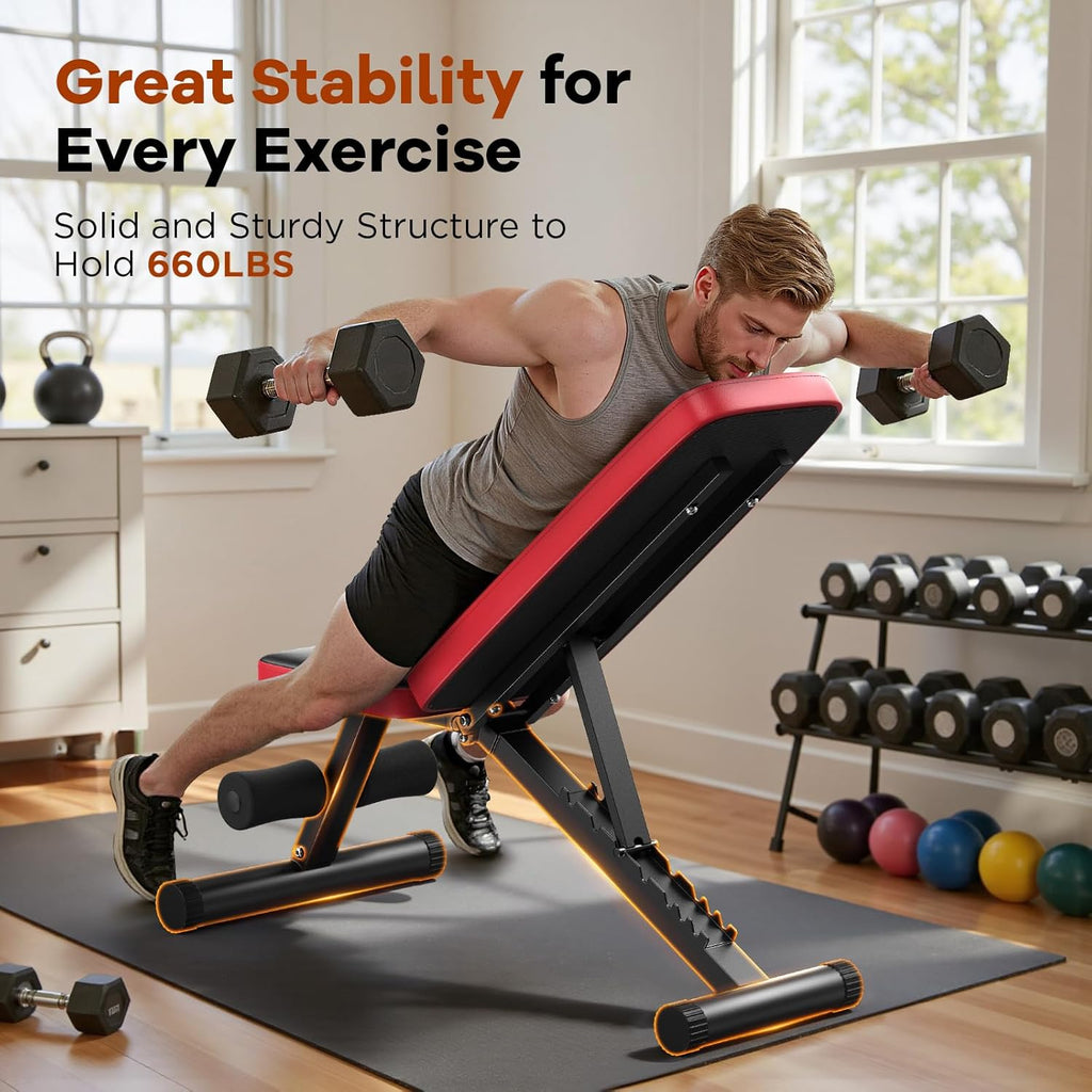 Adjustable Weight Bench for Home Gym, 660LBS Capacity Workout Bench with 8 Backrests for Chest Shoulders Arms