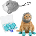 Adjustable Cat Muzzle, Breathable TPU + 4 Anti-Scratch Gloves for Grooming