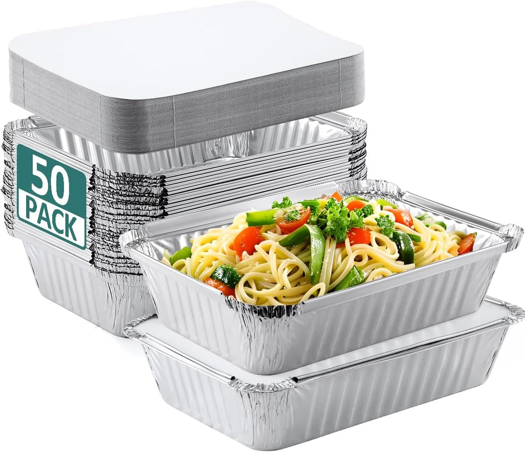 50 Pack 8x6 Disposable Aluminum Pans with Lids