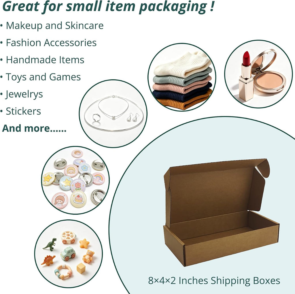 8 x4 x2 inches Corrugated Shipping Boxes, Brown Cardboard Mailers, 50 Pack