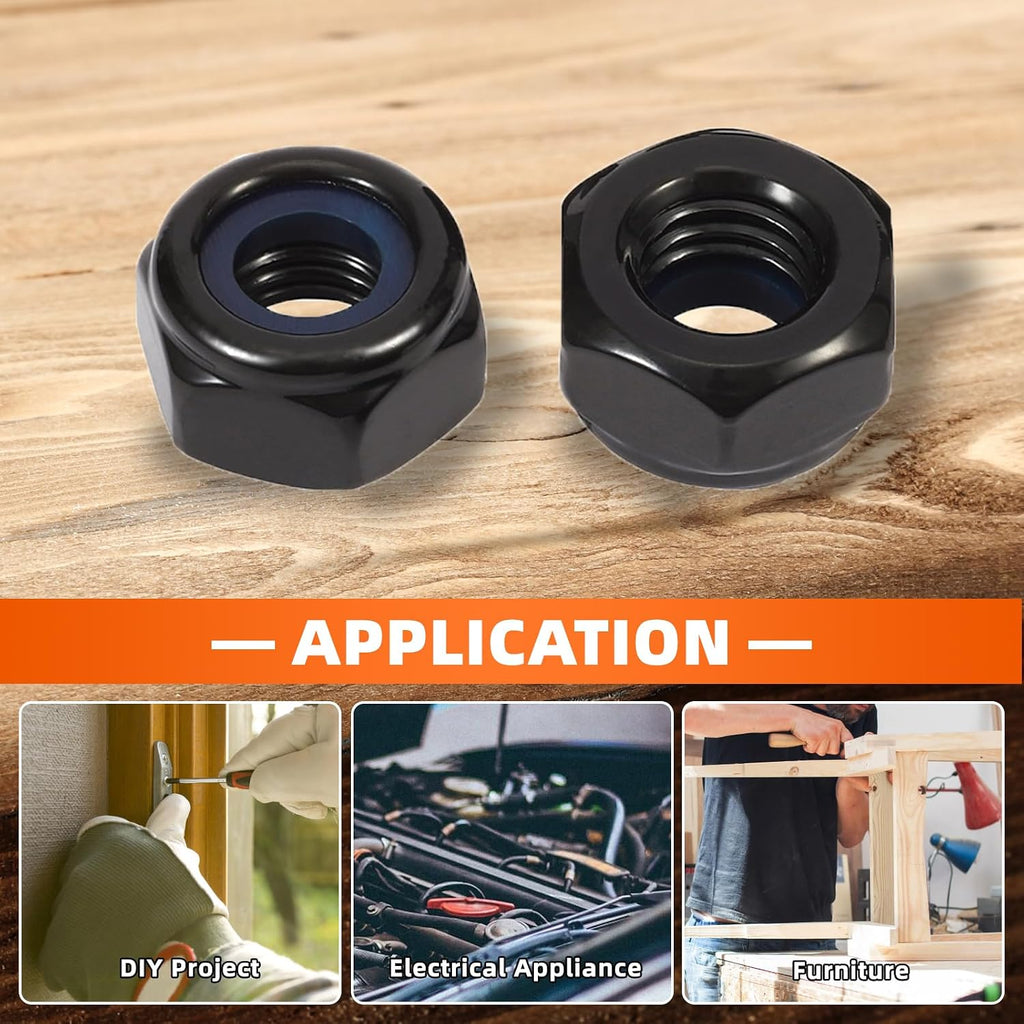 #10-24 Nylon Insert Hex Lock Nuts Locknuts, 304 Stainless Steel 18-8, Black Oxide, 50 PCS