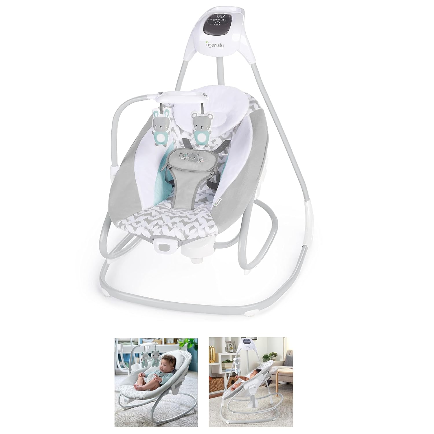 2-in-1 SimpleComfort Lightweight Compact 6-Speed Multi-Direction Baby Swing & Rocker, Vibrations & Nature Sounds, 0-9