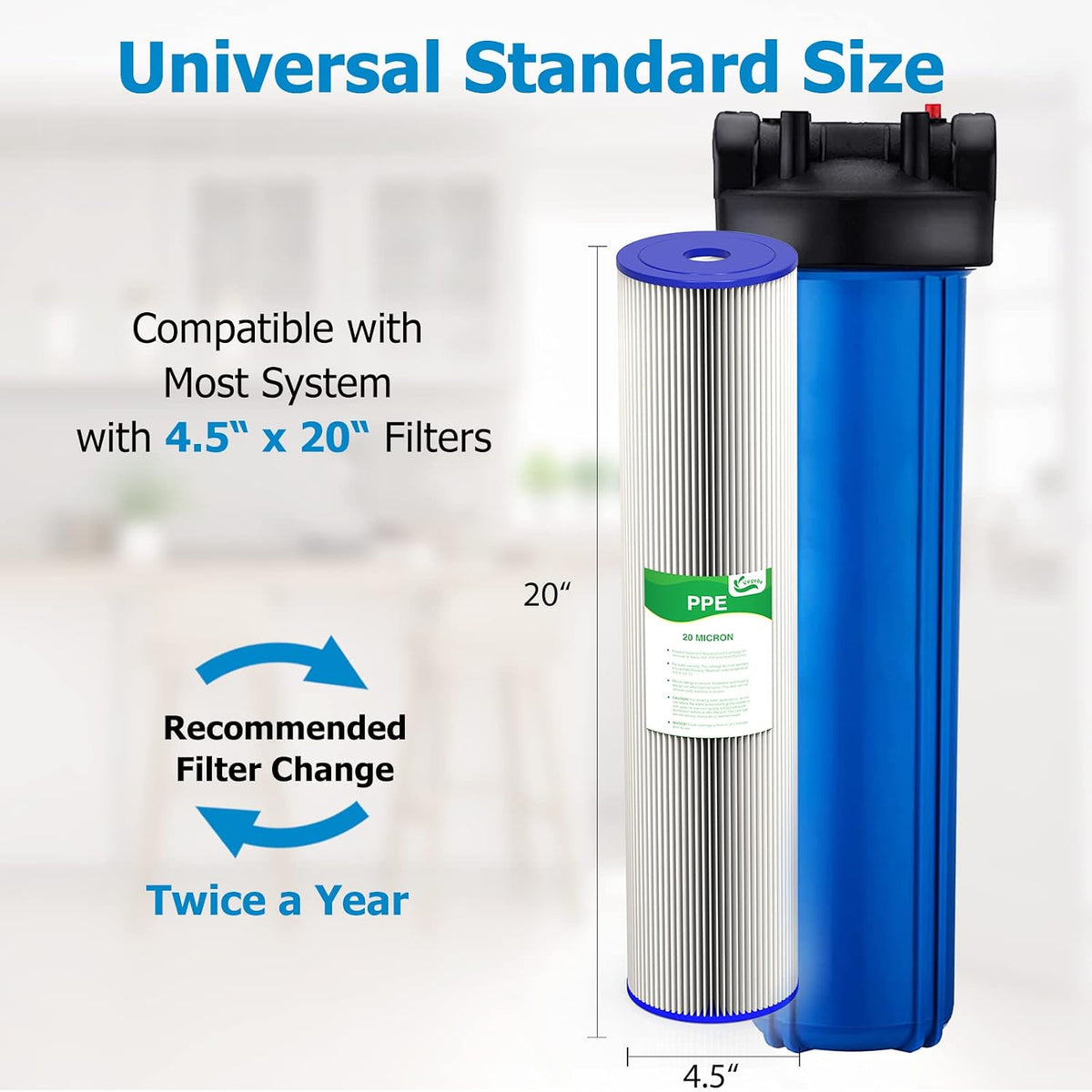 20 Micron 20-Inch Whole House Water Filter Cartridge, 6 Pack