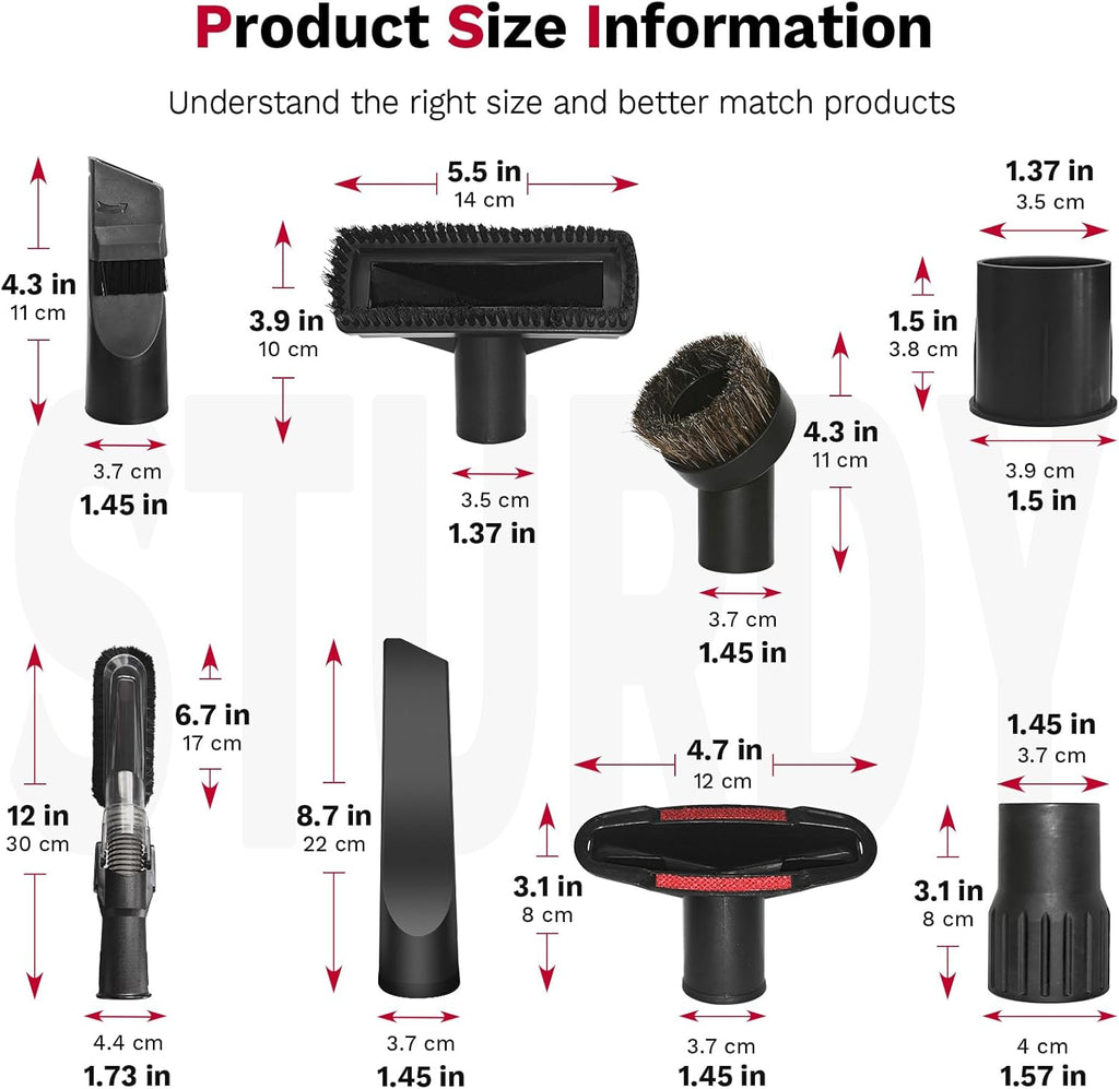 Universal Vacuum Attachments & Brushes, 8-Piece Vac Accessories | Small Portable Shop Vac Accessories with Adapter